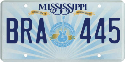 MS license plate BRA445
