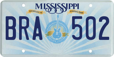 MS license plate BRA502