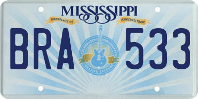 MS license plate BRA533