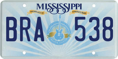 MS license plate BRA538