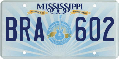MS license plate BRA602