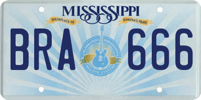 MS license plate BRA666