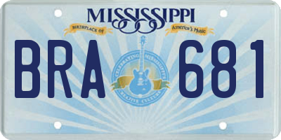 MS license plate BRA681