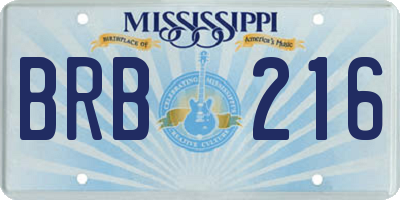 MS license plate BRB216