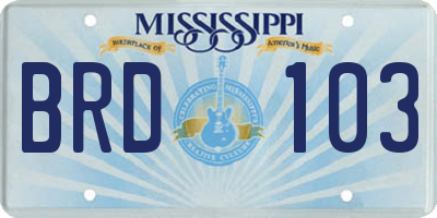 MS license plate BRD103