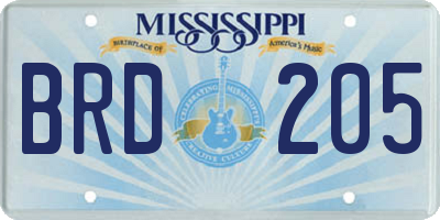 MS license plate BRD205