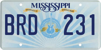 MS license plate BRD231