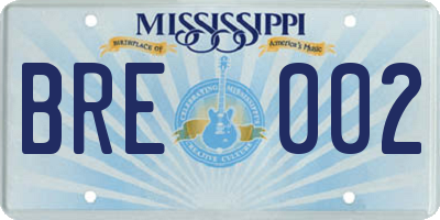 MS license plate BRE002