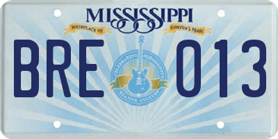 MS license plate BRE013