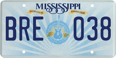 MS license plate BRE038
