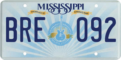 MS license plate BRE092