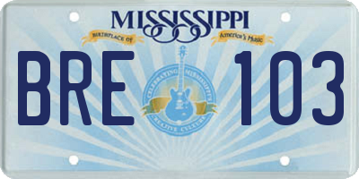 MS license plate BRE103