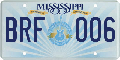 MS license plate BRF006