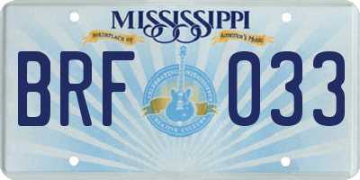 MS license plate BRF033