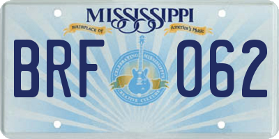 MS license plate BRF062