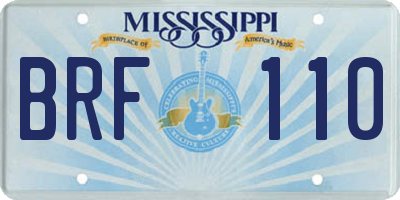 MS license plate BRF110