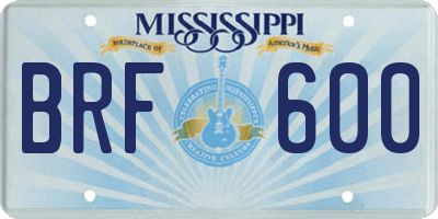 MS license plate BRF600