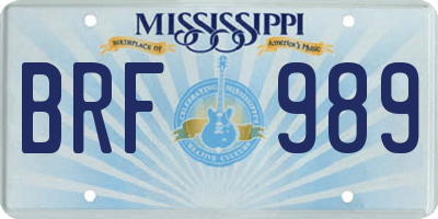 MS license plate BRF989
