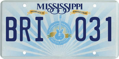 MS license plate BRI031