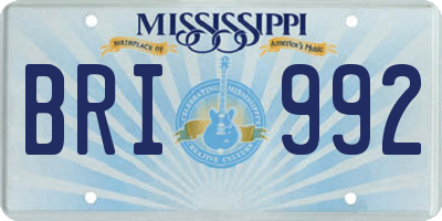 MS license plate BRI992