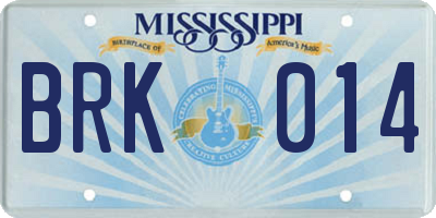 MS license plate BRK014
