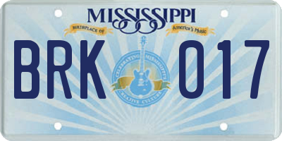 MS license plate BRK017