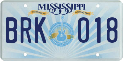 MS license plate BRK018