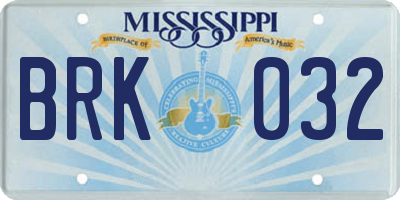 MS license plate BRK032