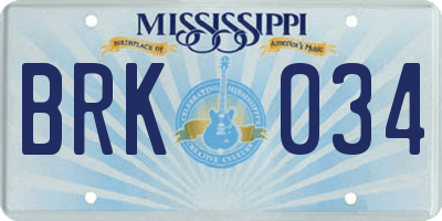 MS license plate BRK034