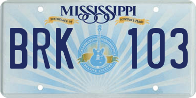MS license plate BRK103