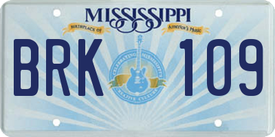 MS license plate BRK109