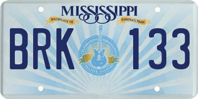 MS license plate BRK133