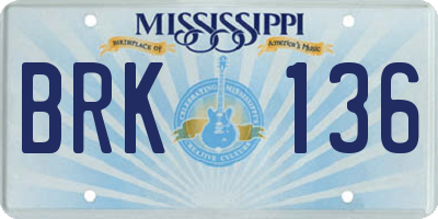 MS license plate BRK136