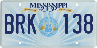MS license plate BRK138