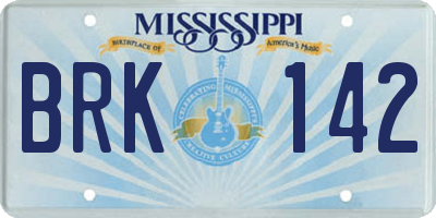 MS license plate BRK142