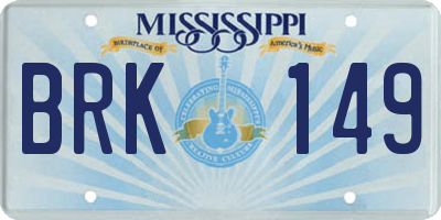 MS license plate BRK149