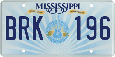 MS license plate BRK196