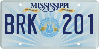 MS license plate BRK201