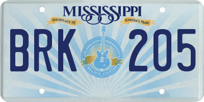 MS license plate BRK205