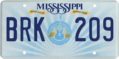 MS license plate BRK209
