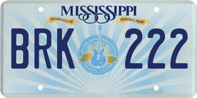MS license plate BRK222