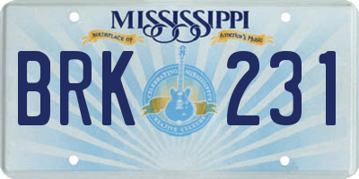 MS license plate BRK231