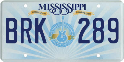 MS license plate BRK289