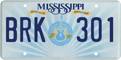 MS license plate BRK301