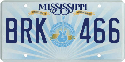 MS license plate BRK466