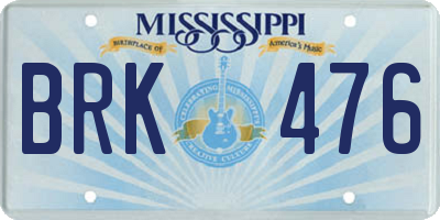 MS license plate BRK476