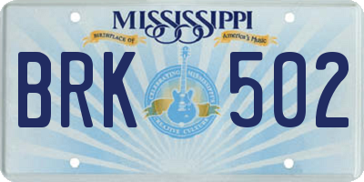MS license plate BRK502