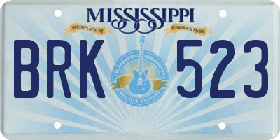 MS license plate BRK523