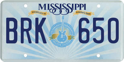 MS license plate BRK650
