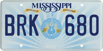MS license plate BRK680